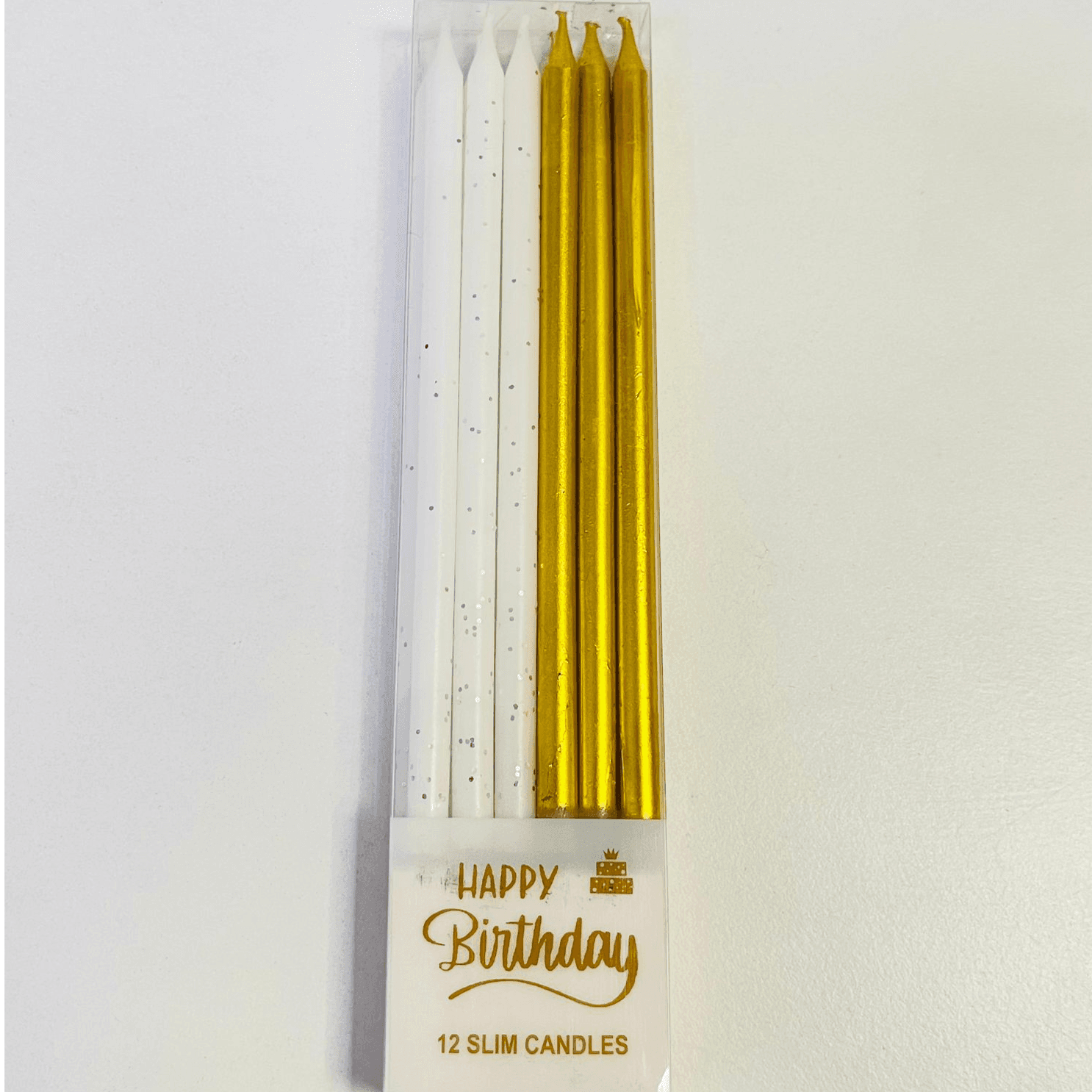 White And Gold 12 Slim Candle
