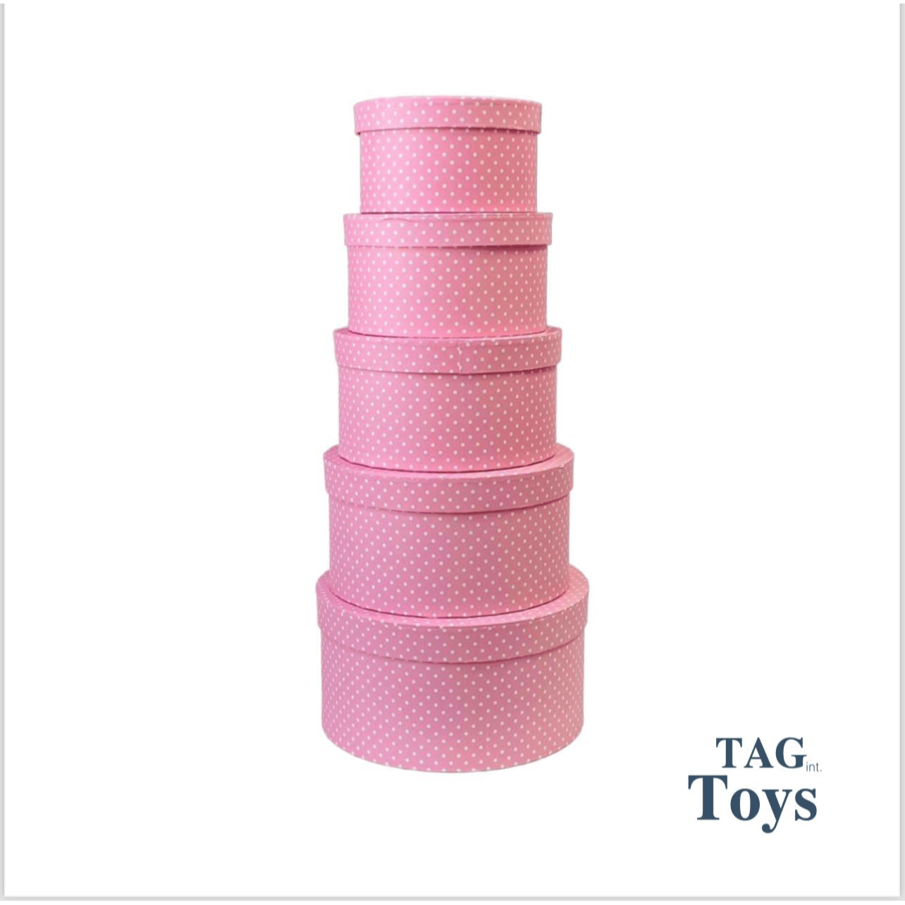 Small 5 Pcs Set Round Pink Gift Box With Dots