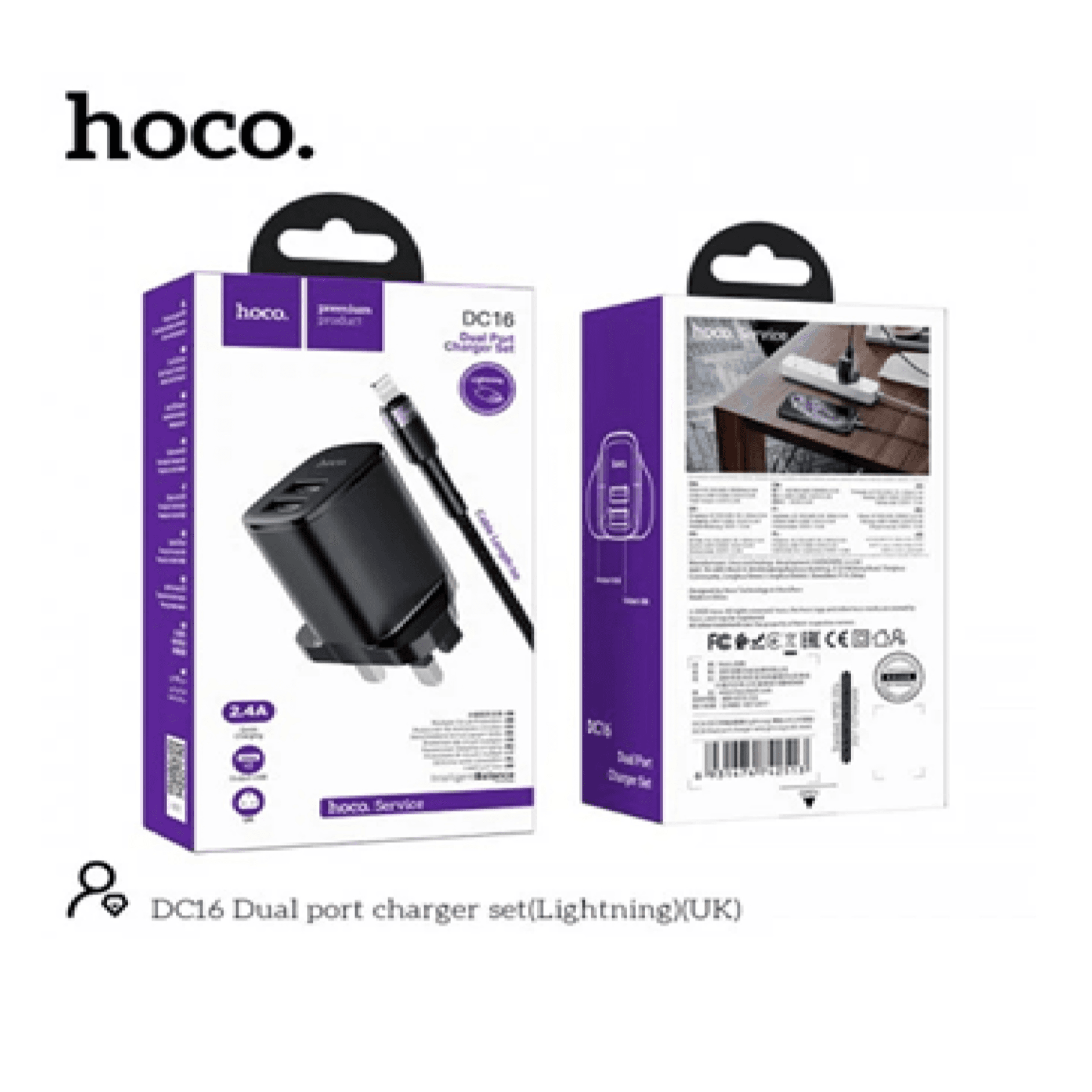 Hoco DC16 Dual Port Charger Set (Lightning)