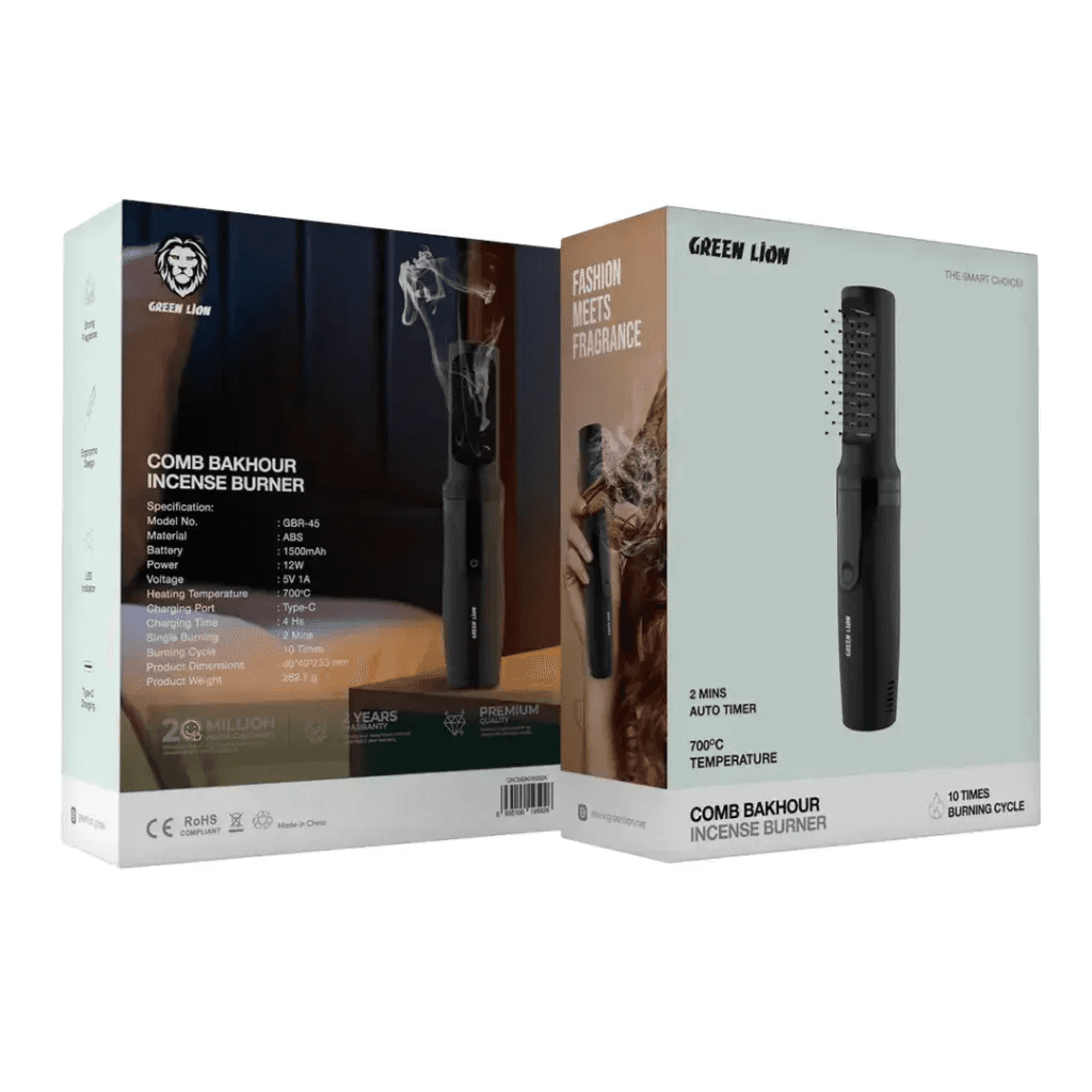 Green Lion Comb Bakhour Incense Burner LED Indicator and USB-C Charging - Black