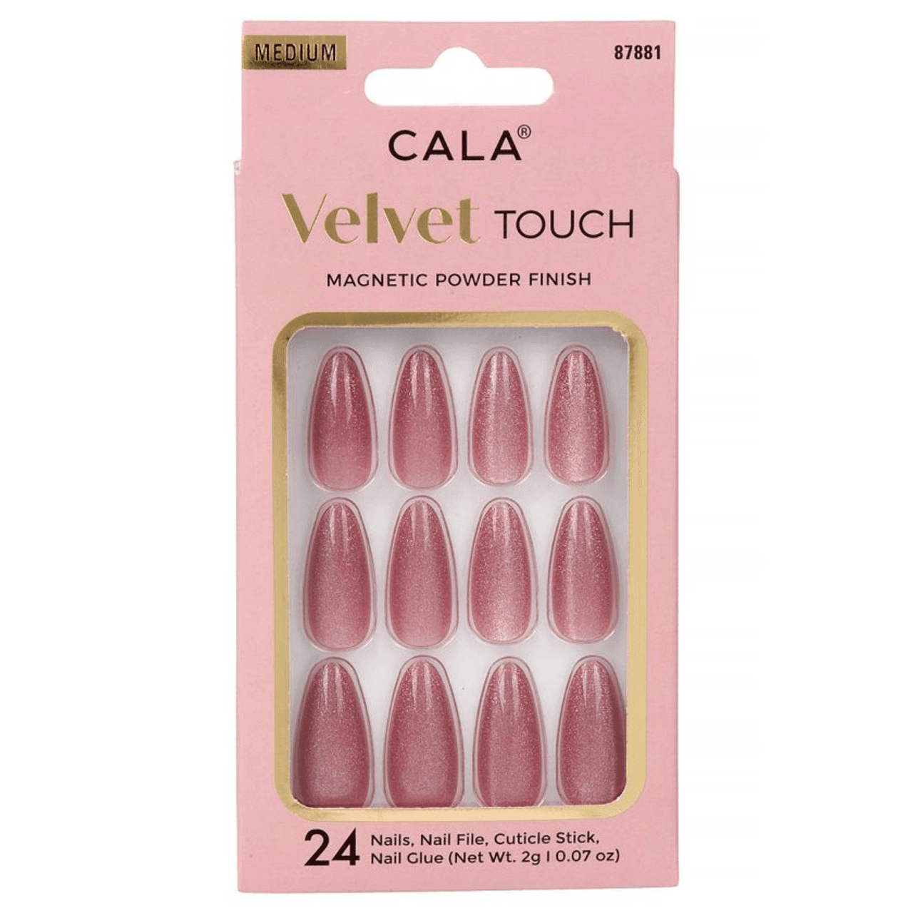 Cala Nails Velvet Touch Magnetic Powder finish Almond Mauve Cateye Medium Size 24 Nails Code87881