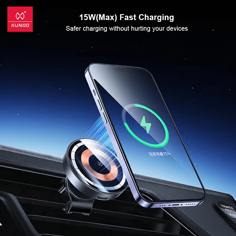 XUNDD 15W TRANSPARENT MAGNETIC WIRELESS CAR CHARGER WITH ADJUSTABLE BOTTOM HOLDER XDCH-053