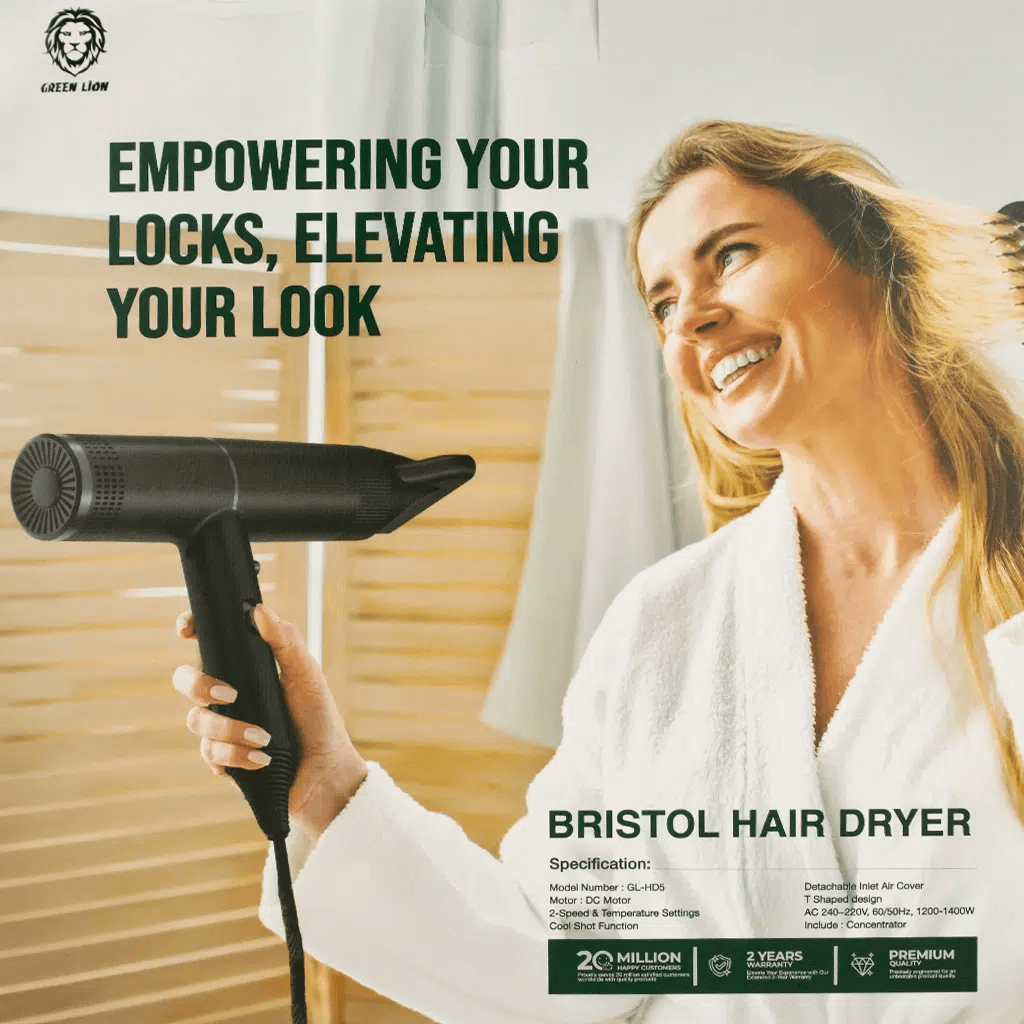GREEN LION BRISTOL HAIR DRYER - 1400W