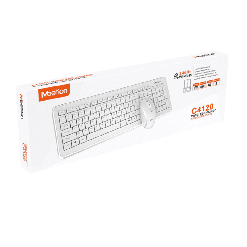 Meetion 2.4 GHz Wireless Keyboard, Mouse Combo C4120 Little Arabic  WHITE