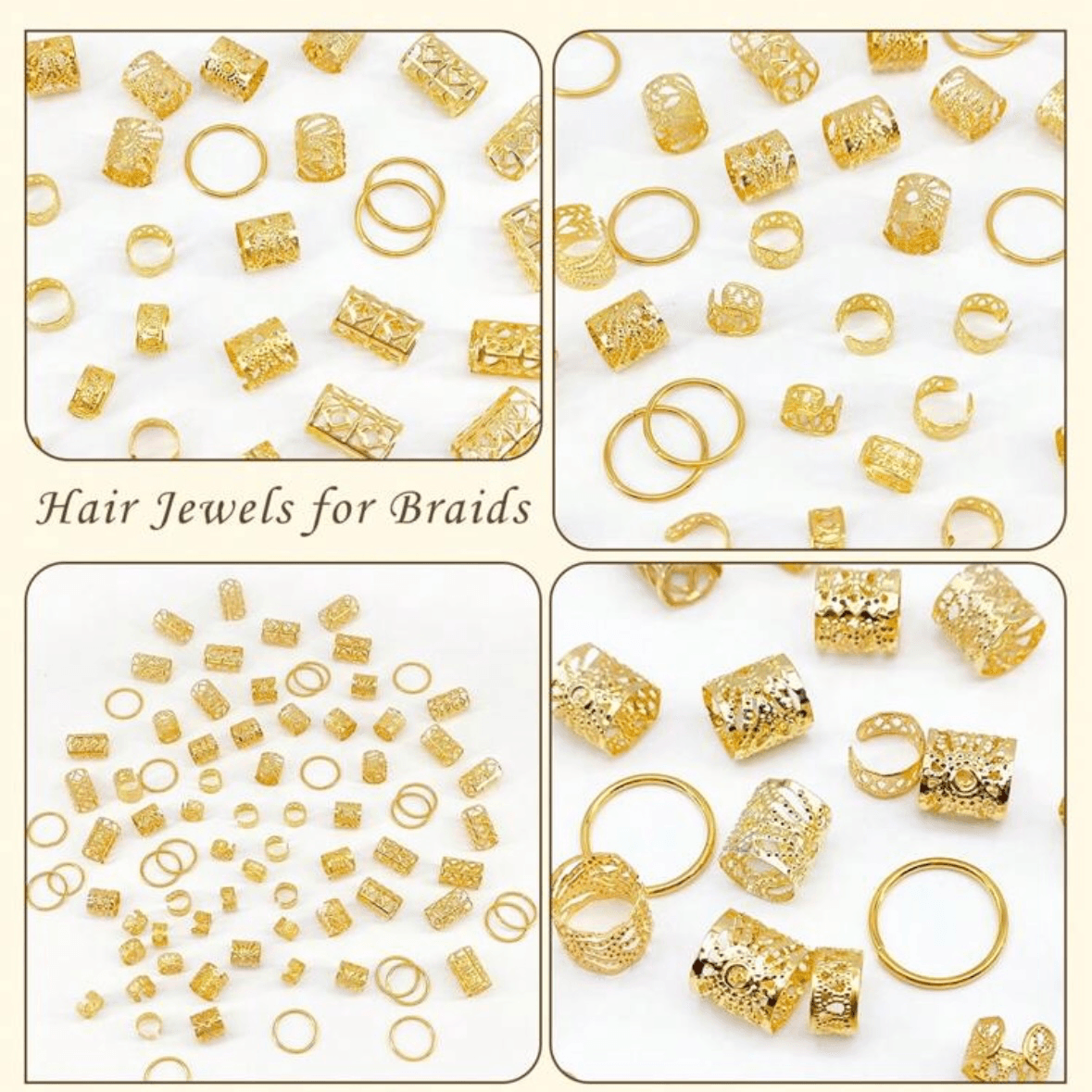 80Pcs- Hollow Out Hair Rings - Gold