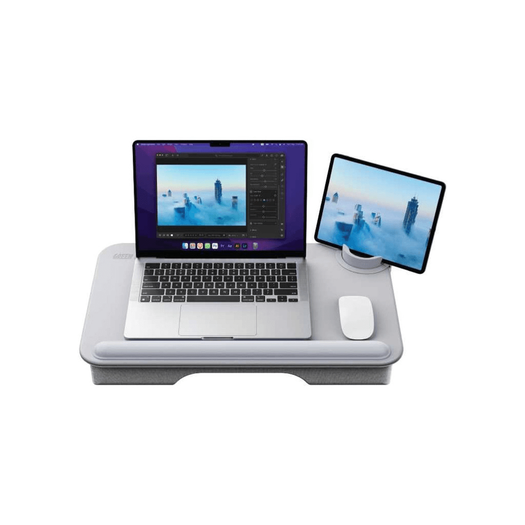 Multi Functional Laptop Desk Cushioned Multi Devices Up to 17 Inches. Soft and Rotating Gear - Green Lion