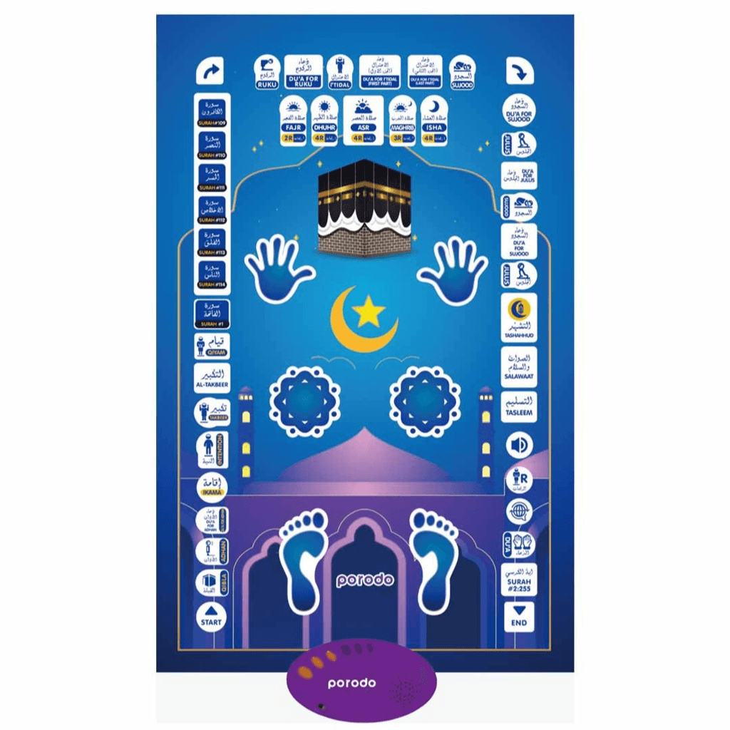 Porodo Kids Educational Interactive Smart Prayer Mat 110 X 70Cm - Blue