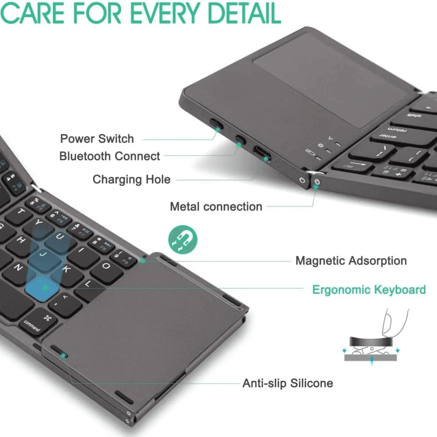 Green Lion Foldable Bluetooth Keyboard (Connect x 3 Devices) Universal Compatibility and Type-C Charging