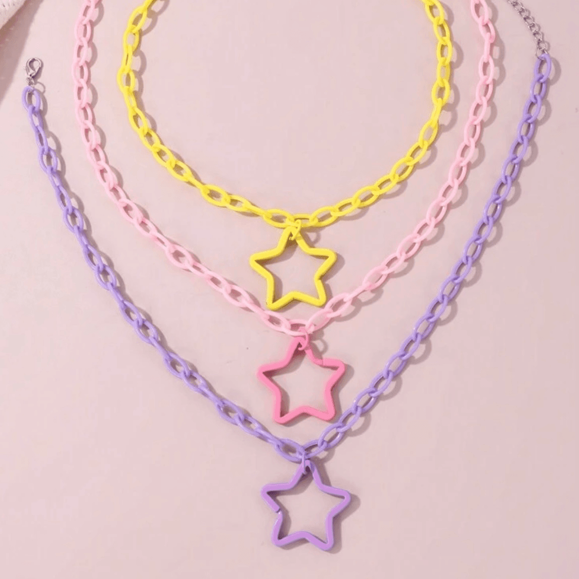 3Pcs - Five-Pointed Star Pendant Necklace - Multi Colors
