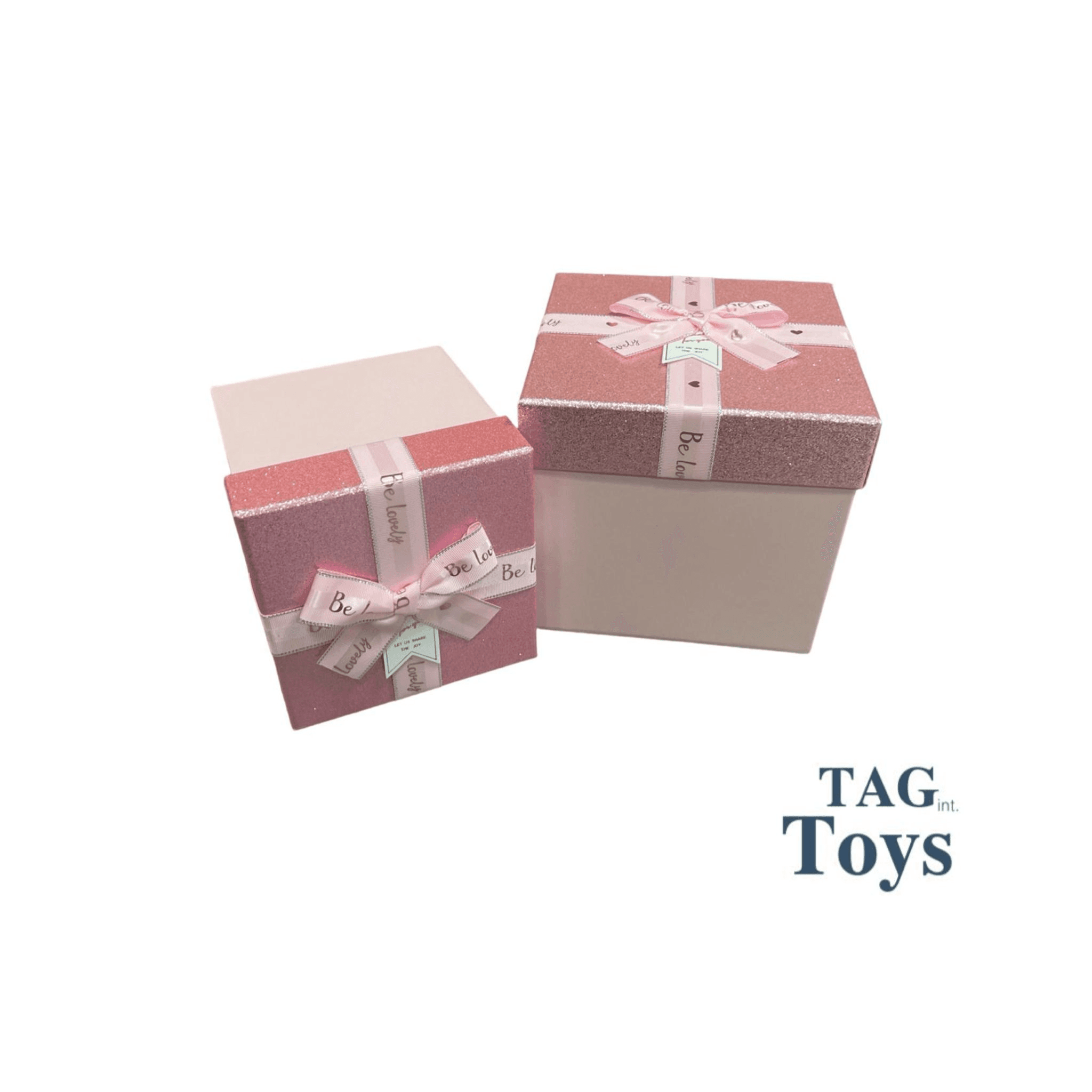 Luxury Pink Gift Box With Shiny Pink Lid With Ribbon 2 Pcs Set