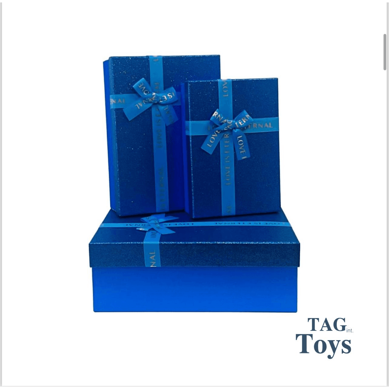 3 Pcs Set Blue Glitter Gift Box With Ribbon