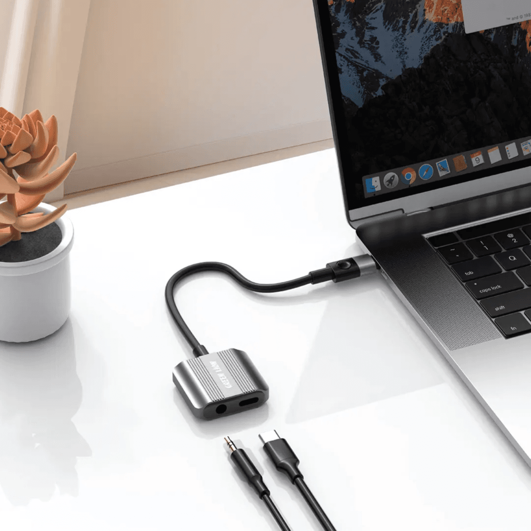 Green Lion 2 In 1 Splitter Adapter Type-C to AUX 3.5mm & Type-C (Charging and Music)
