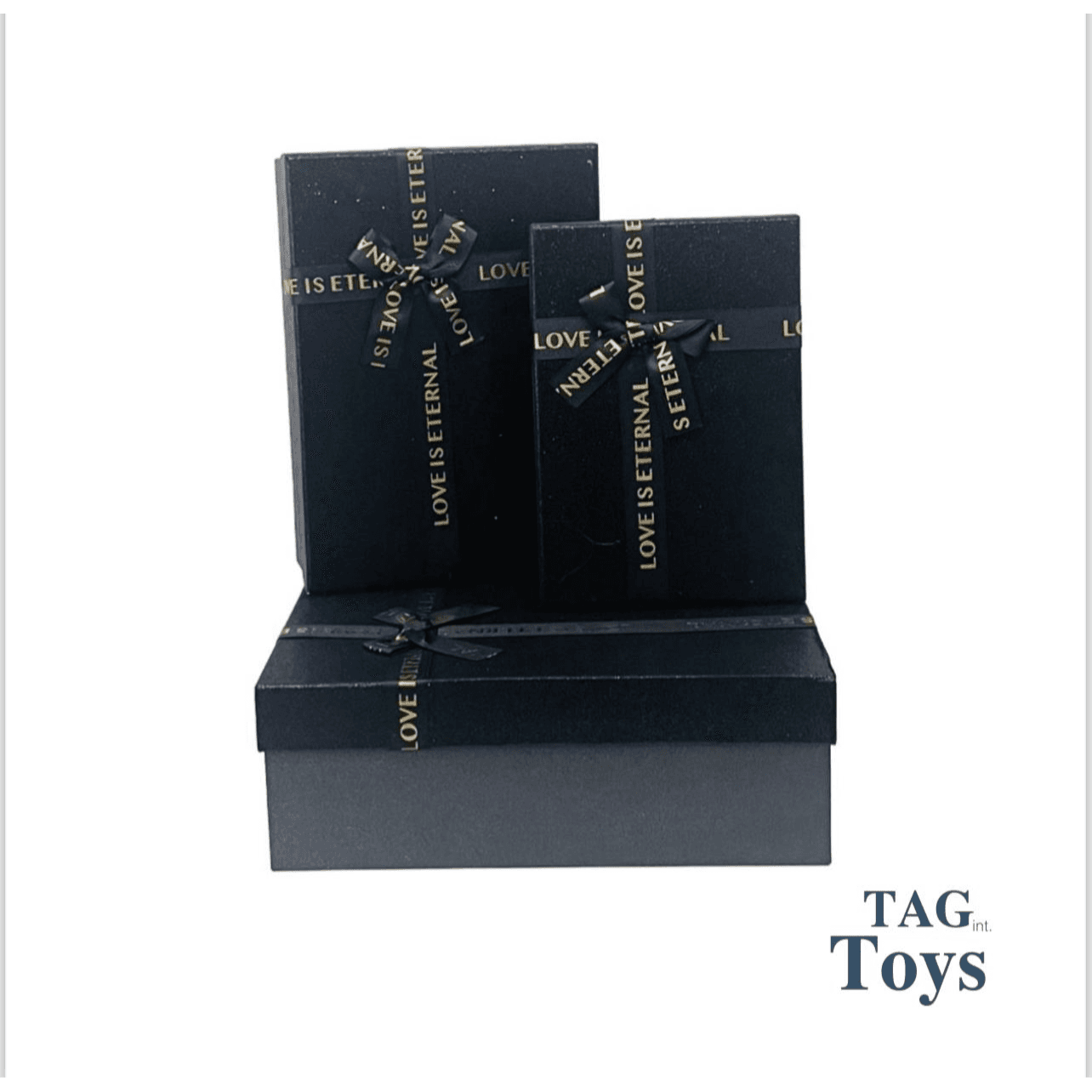 3 Pcs Set Black Glitter Gift Box With Ribbon