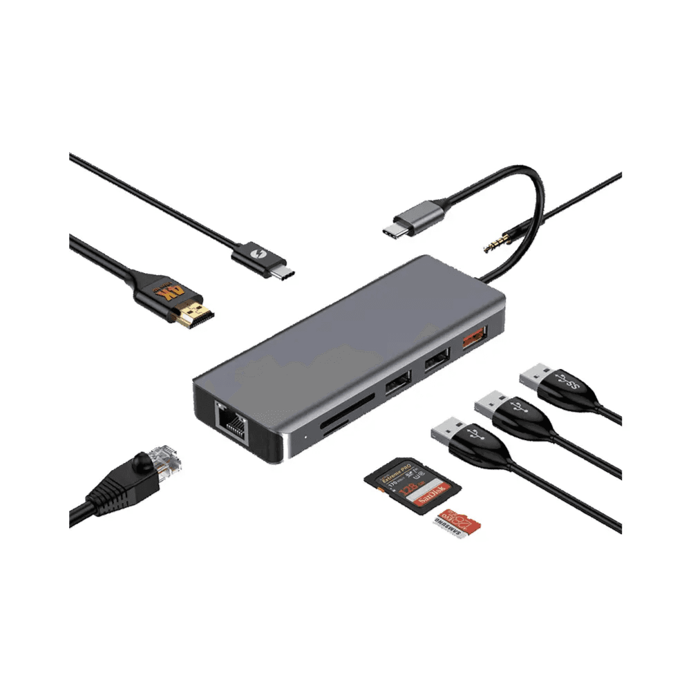 Porodo 9 in1 4K HDMI, ETHERNET, USB-C PD HUB 100W 10Gbps Data Transfer - 91CHB-GY