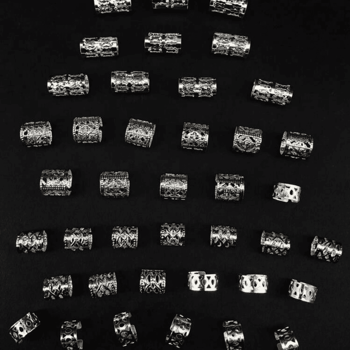 40Pcs- Hollow Out Hair Rings - Silver 