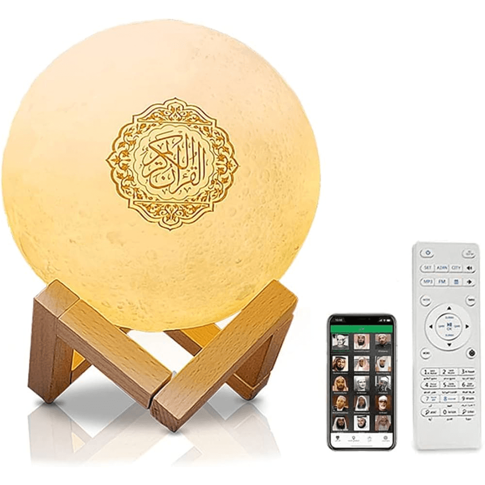 Qur'an Moon Lamp, Smart Touch Bluetooth Speaker 3D Moonlight Night Light, 7 Colours LED Lamp Speaker, Night Lamp Colour Changing Bedside Lamp Table Lamp-SQ-510 