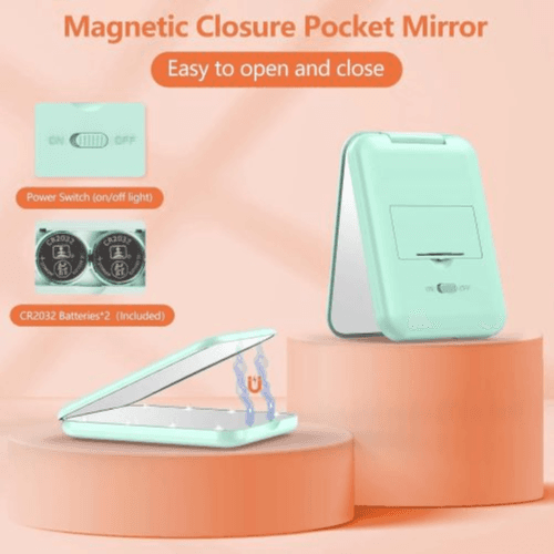 LED Travel Makeup Mirror - 1X/3X Magnified (Sea Green)