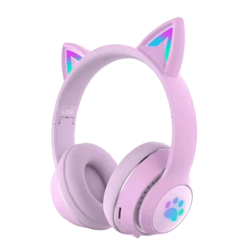 سماعة رأس لاسلكية ملونة على شكل أذن قطة مع إضاءة RGB L550 Bass Pink رقم.17161E