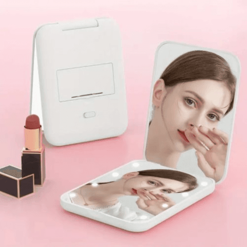 LED Travel Makeup Mirror - 1X/3X Magnified (White)