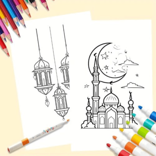 32pcs Eid Colouring Cards - Moon, Stars & More