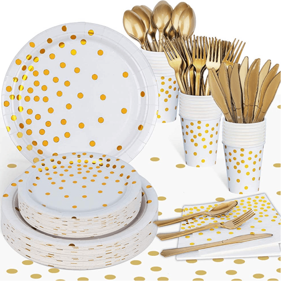 Golden White Dots Party Set