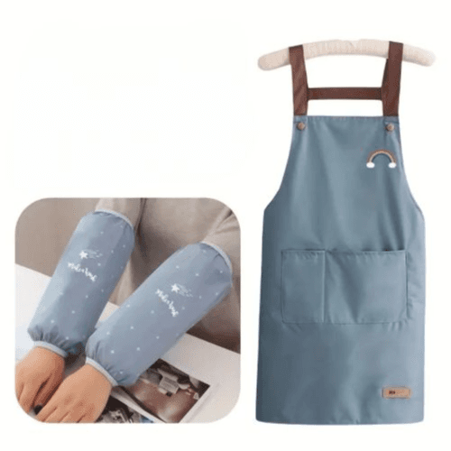 2-Piece Set - Waterproof Apron & Sleeves for Household Tasks (Blue)