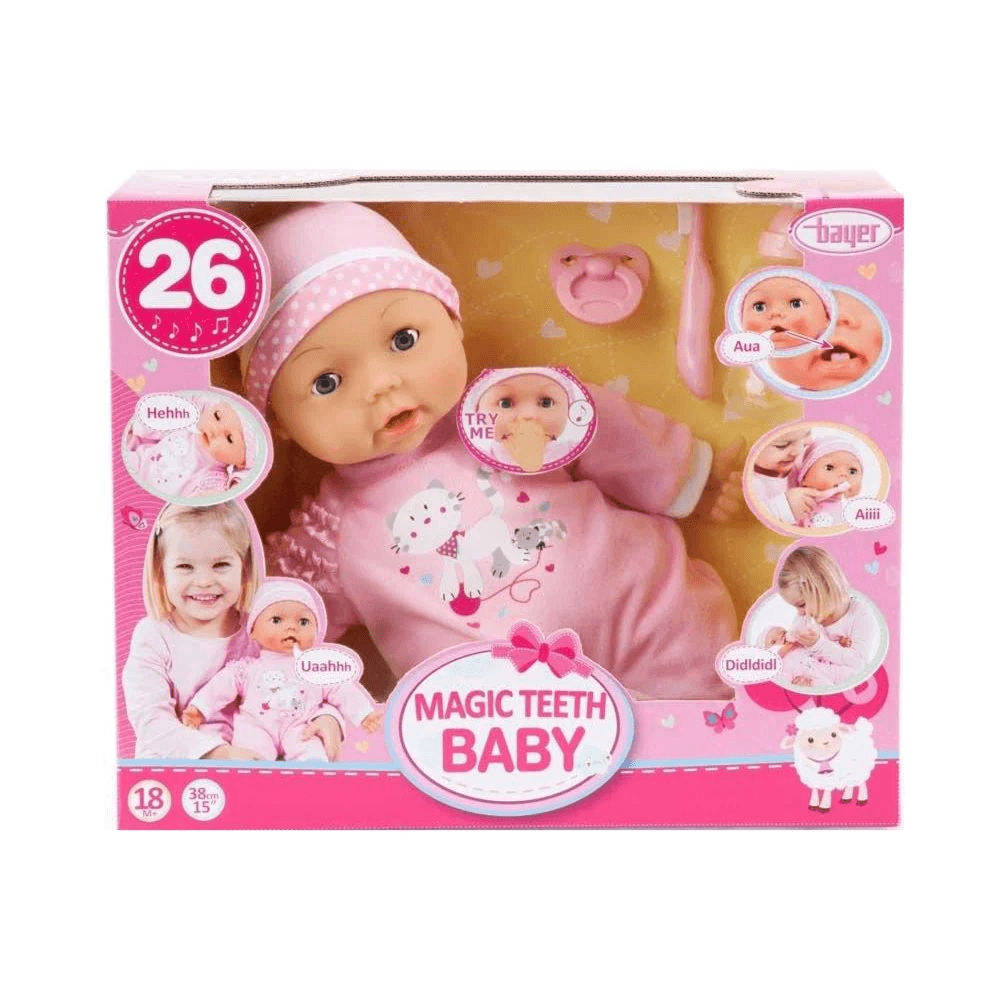 BAYER - Magic Teeth Interactive (38 Cm) Baby Doll & Accessories Set with 26 Sounds