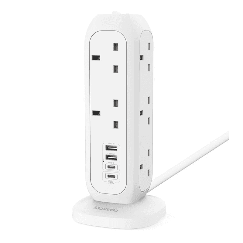 Moxedo, 11 AC Sockets, 2 USB C Ports, 2 USB A Ports, 20W PD 3.0, 15 In 1 3250W Smart Hub Tower Power Strip With 2 Meters Cable