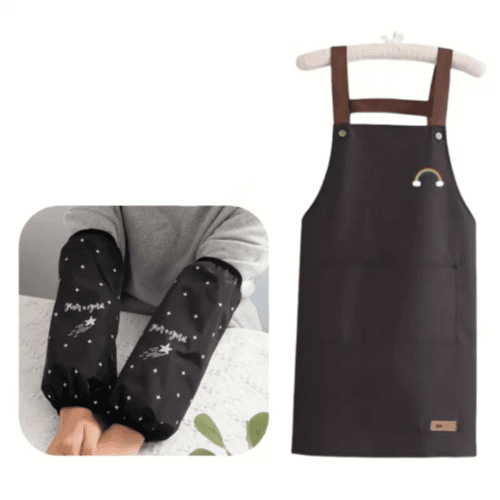 2-Piece Set - Waterproof Apron & Sleeves for Household Tasks (Black)