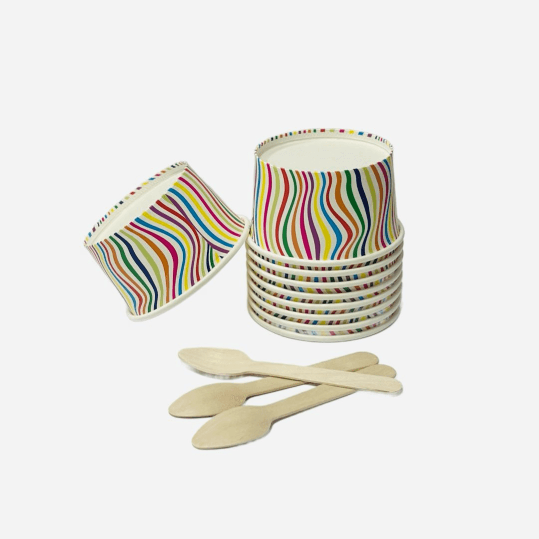 25 pcs Large Ice Cream Cup and sweets - Colorful Stripes 9oz (5 cm length & 9 cm diagonal)