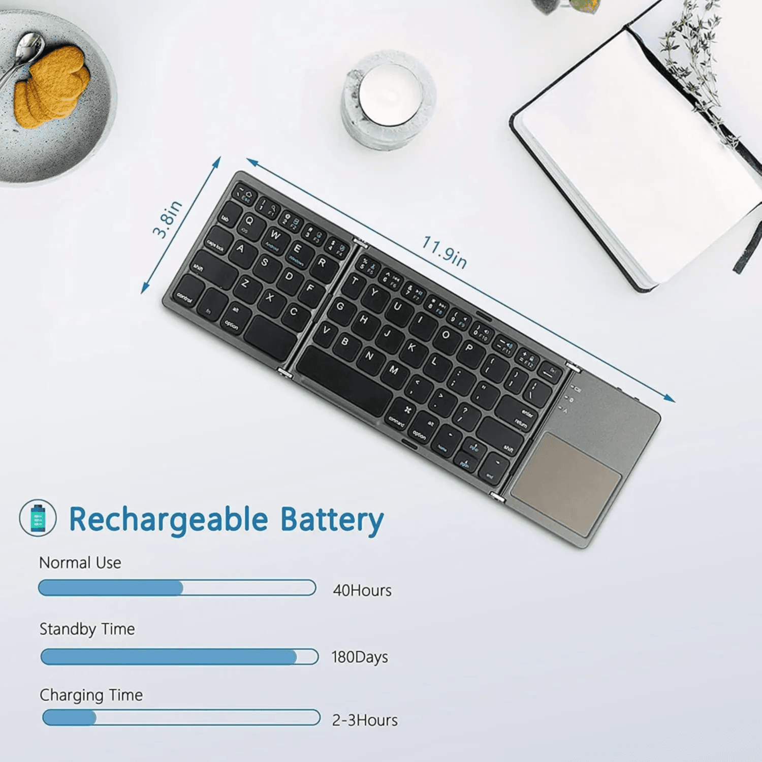 Green Lion Foldable Bluetooth Keyboard (Connect x 3 Devices) Universal Compatibility and Type-C Charging