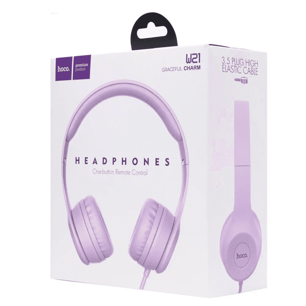 Graceful Charm Wired Headphones with Mic & One-Button Control 3.5mm PURPLE - Hoco W21 