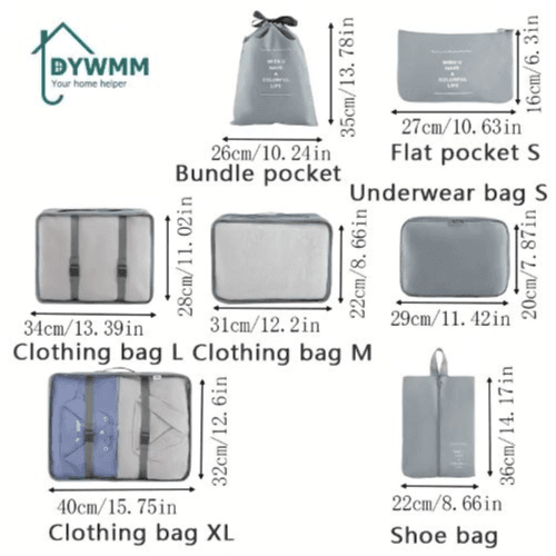DYWMM 7pcs Travel Packing Cube Set with Compression Bags (Gray)