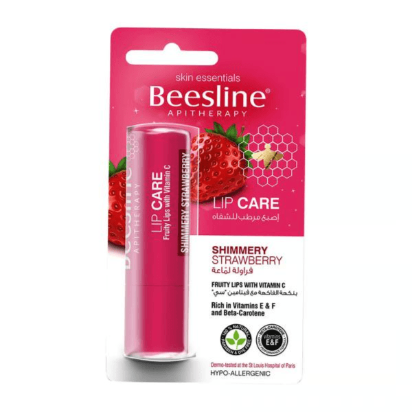 Beesline Lip Care Shimmery Strawberry for dry & Sensitive Lips rich in vitamin E-F & beta carotene 4gm