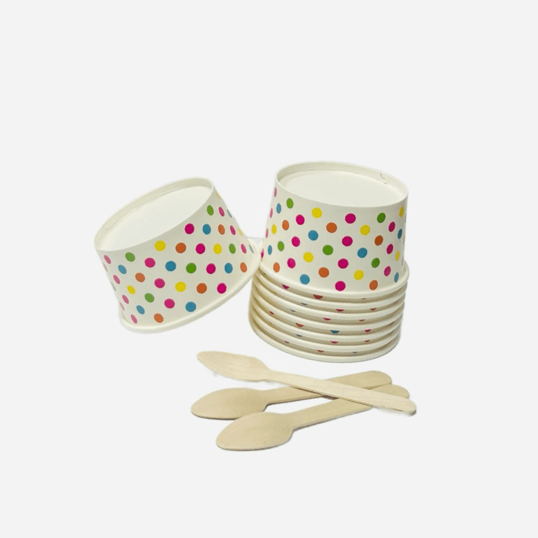 25 pcs Medium Ice Cream Cup and sweets - Polka Dots 6oz (5 cm length & 8.5 cm diagonal 8.5)