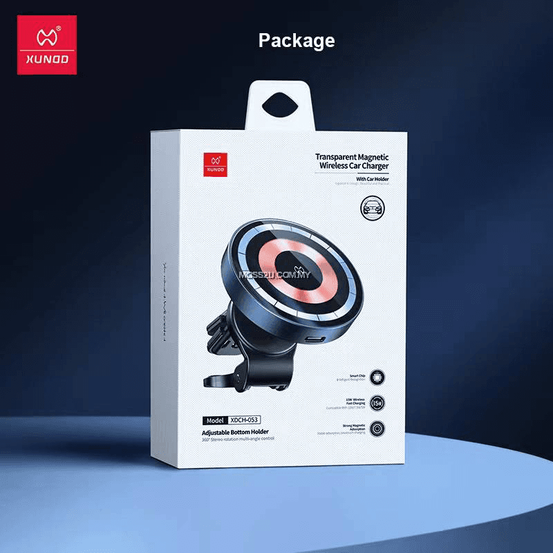 XUNDD 15W TRANSPARENT MAGNETIC WIRELESS CAR CHARGER WITH ADJUSTABLE BOTTOM HOLDER XDCH-053