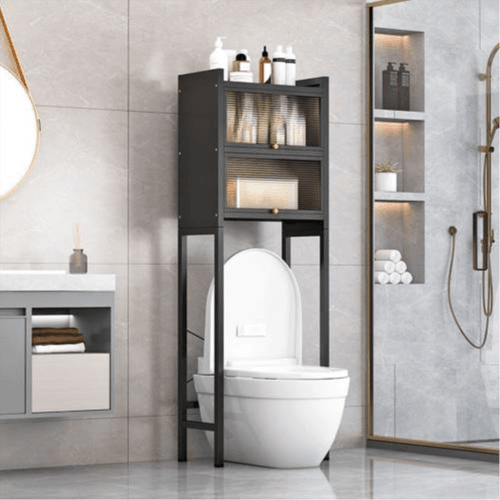 Metallic Space Saving Toilet Storage Cabinet For Bathroom-Black