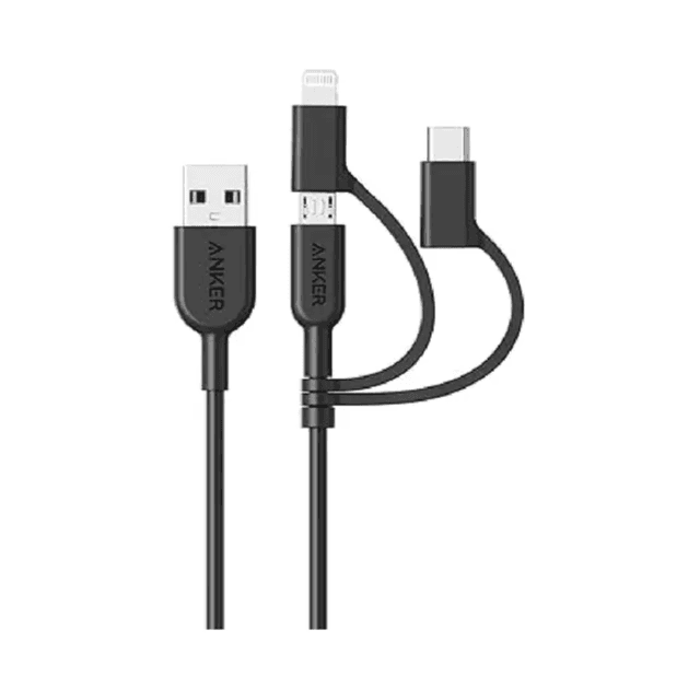 Anker PowerLine II 3-in-1 Cable. With Micro USB, Lightning, USB-C Connectors - A8436H12