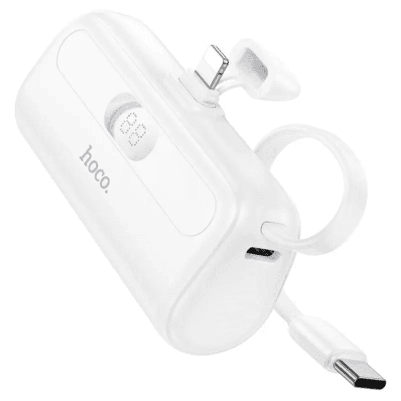 Mini Pocket Power Bank 5000 mAh with Digital Display. Lightning + USB C Cable - Hoco J116 PRO