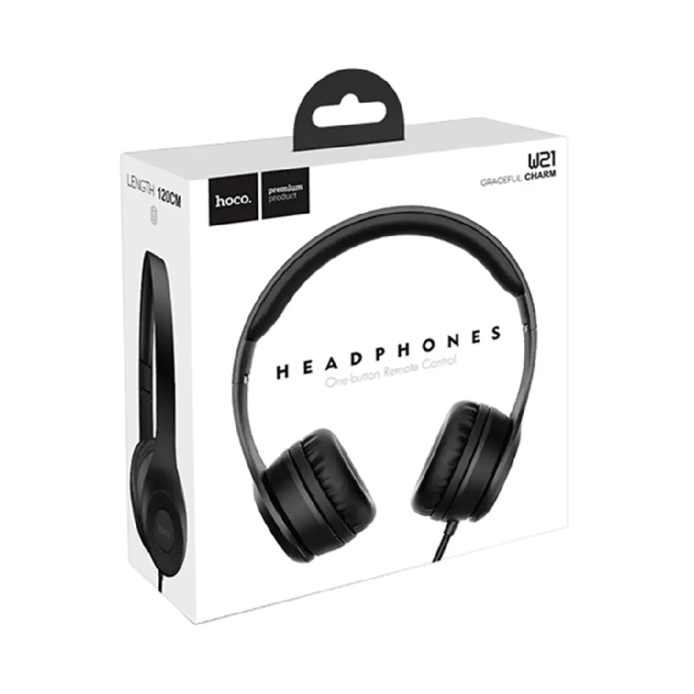 Graceful Charm Wired Headphones with Mic & One-Button Control 3.5mm BLACK - Hoco W21 