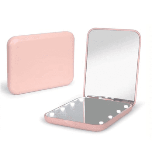 LED Travel Makeup Mirror - 1X/3X Magnified (Pink)