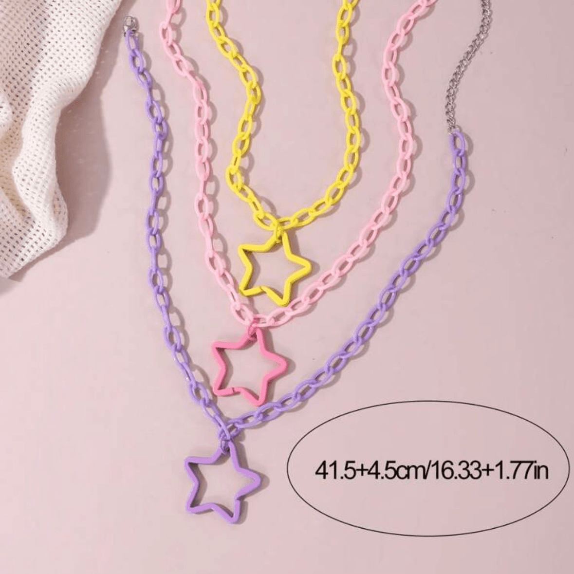 3Pcs - Five-Pointed Star Pendant Necklace - Multi Colors