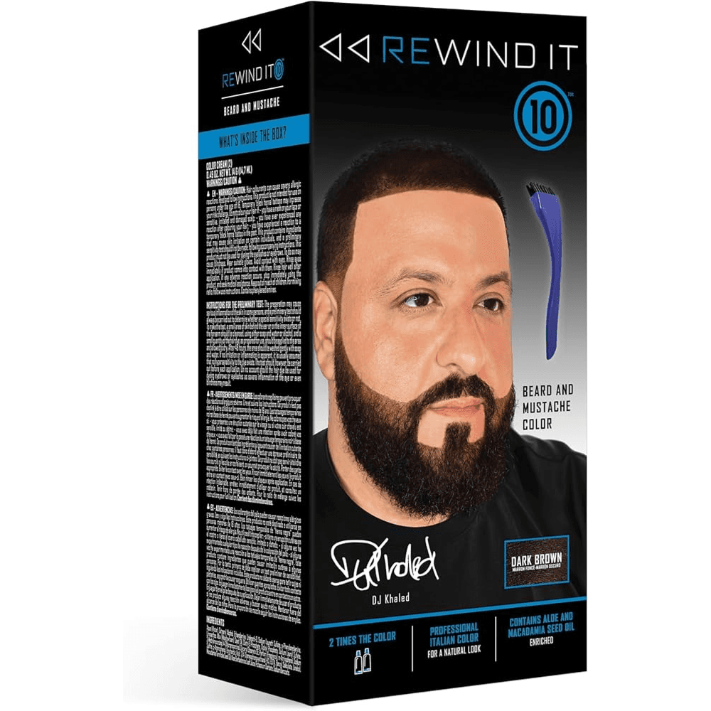 Rewind it 10 Beard & Mustache Color Dark Brown contain Aloe & macadmia oil for natural Look