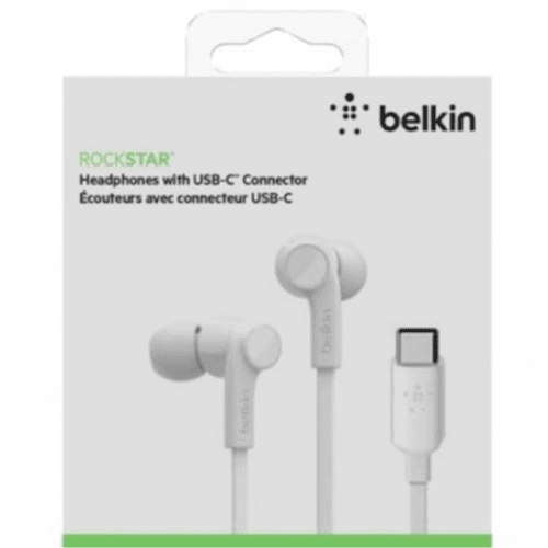 سماعات Belkin ROCKSTAR مع موصل USB-C ، أبيض