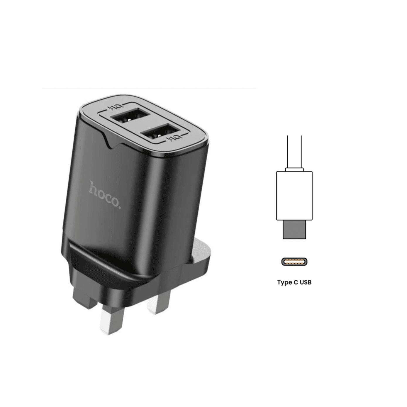 Hoco DC32 dual port wall charger with type c cable