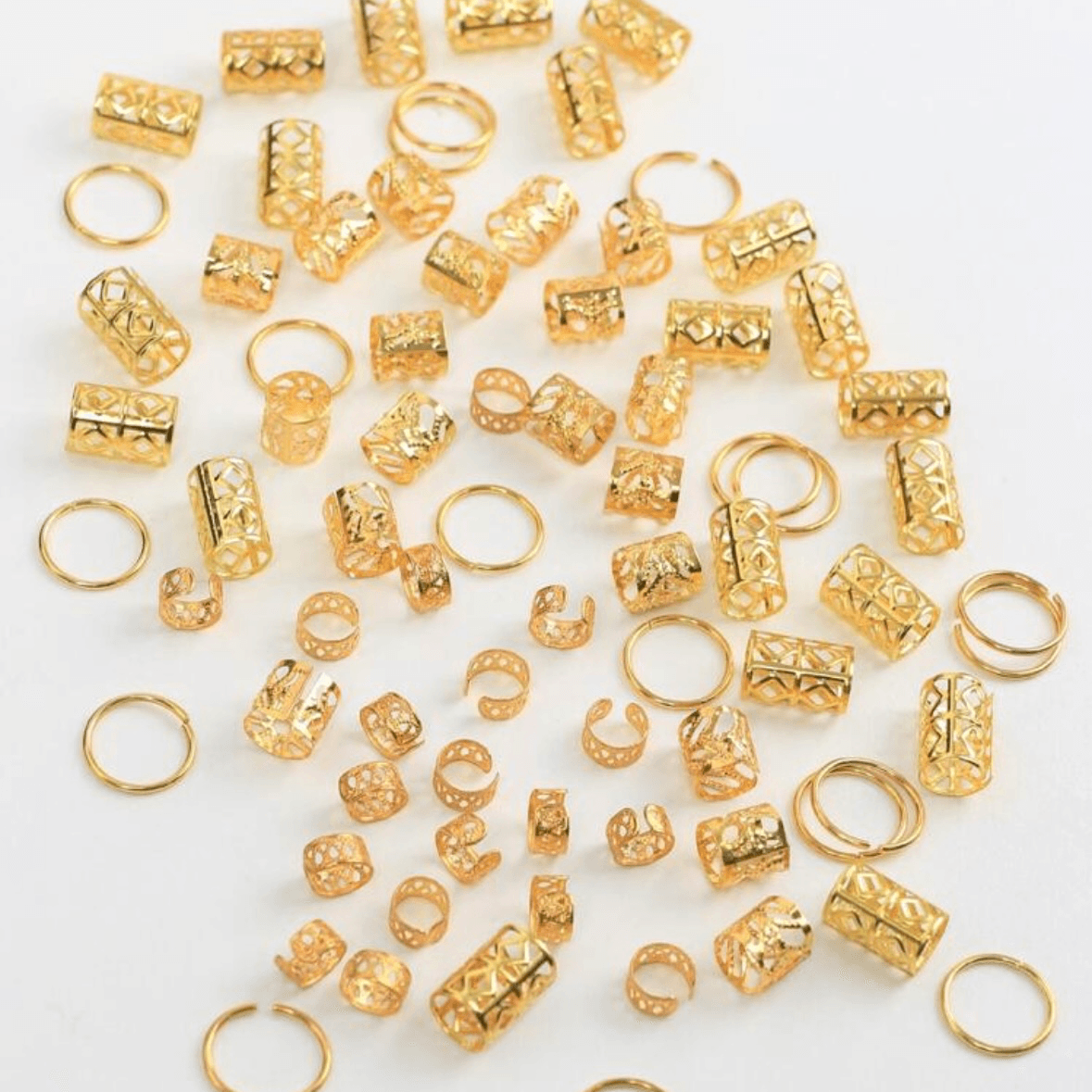 80Pcs- Hollow Out Hair Rings - Gold