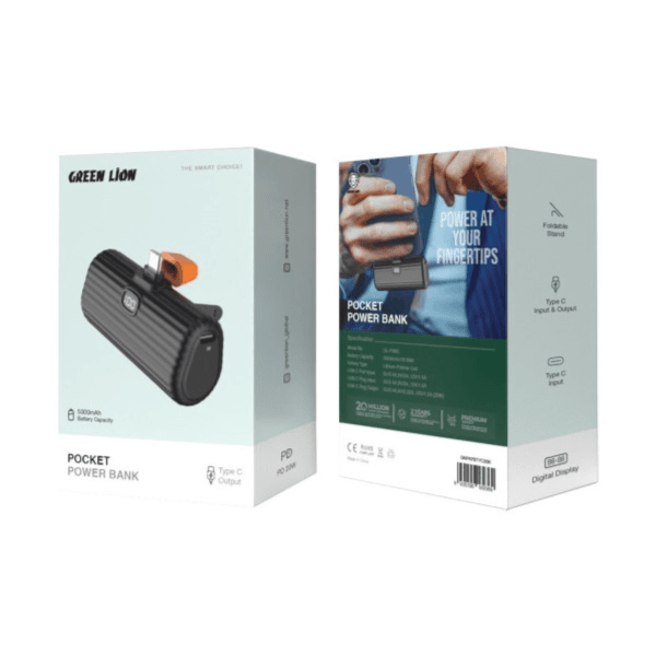 Green Lion Pocket Power Bank Type-C Output 5000mAh - Black