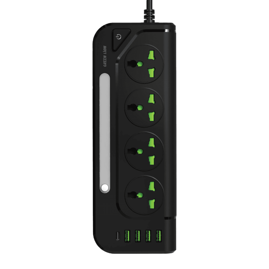 Green Lion GS100 Power Socket | 3000W | 2 M | 4xSockets | 4xUSB-A | 1xUSB-C | GNGS100PSBK - Black