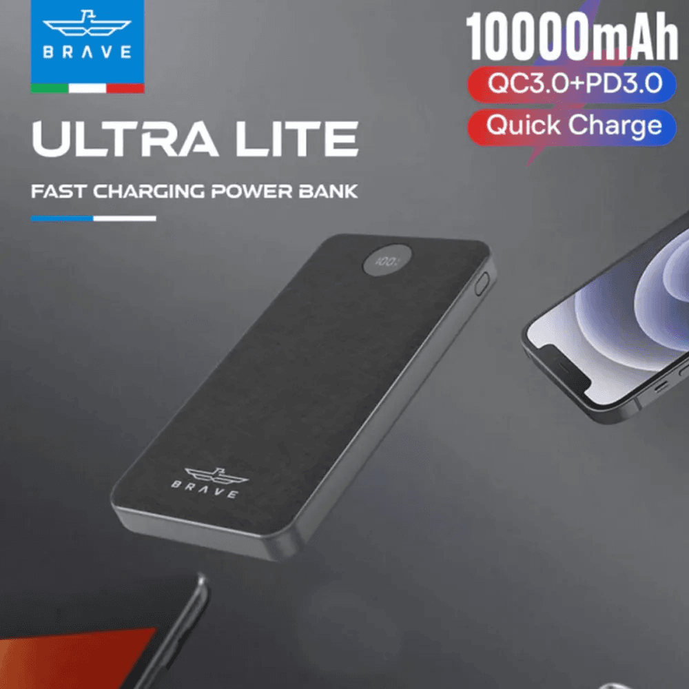 Brave Slim Power Bank 22.5W Fast Charging with Type-C + Dual USB-A Ports -10000mAh