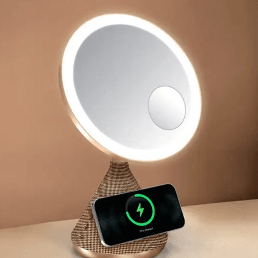 PORODO  Lifestyle 15W Zoomed Mirror Magnetic Wireless Charger with Speaker & Adjusta- GOLD